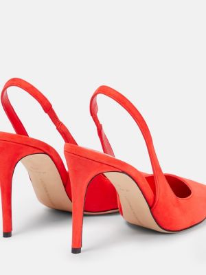 Велурени полуотворени обувки с отворена пета Victoria Beckham червено