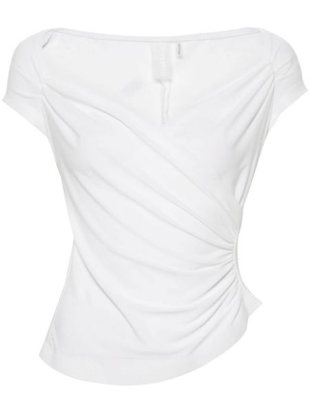 Drapiruotas asimetriškas marškinėliai Norma Kamali balta
