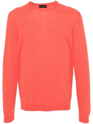Памучен пуловер с кръгло деколте Roberto Collina оранжево