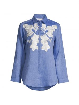 Льняная рубашка в цветочек с принтом Anne Fontaine синяя