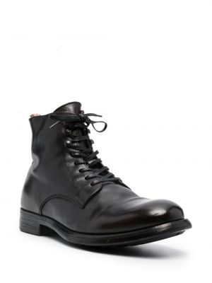 Krajkové kožené šněrovací kotníkové boty Officine Creative černé