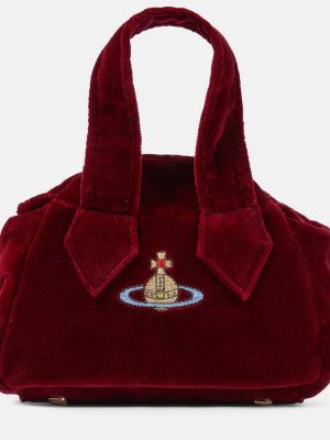 Žametna nakupovalna torba iz rebrastega žameta Vivienne Westwood rdeča