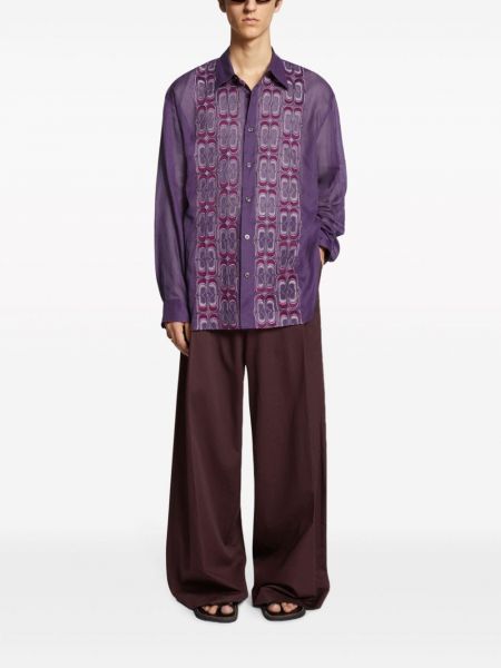 Medvilninė siuvinėta marškiniai Dries Van Noten violetinė