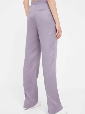 Jednobarevné kalhoty s vysokým pasem Calvin Klein fialové