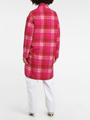 Krótki płaszcz w kratkę flanelowy Marant Etoile różowy