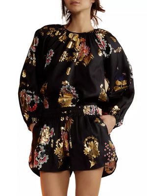 Шелковая блузка в цветочек с принтом Cynthia Rowley
