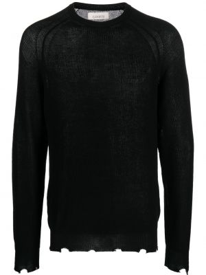 Пуловер с протрити краища Laneus черно