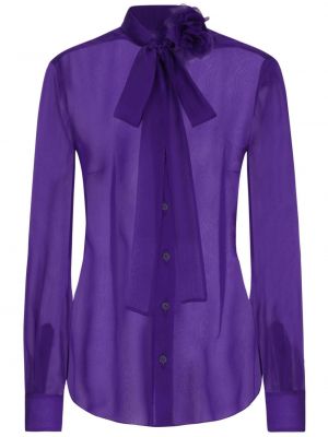 Svilena bluza z lokom iz šifona Dolce & Gabbana vijolična