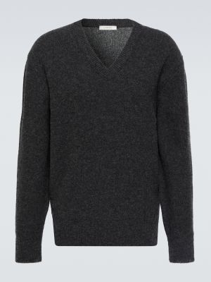 Шерстяной свитер с v-образным вырезом Lemaire серый
