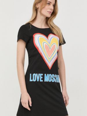Love Moschino pamut ruha fekete, mini, egyenes