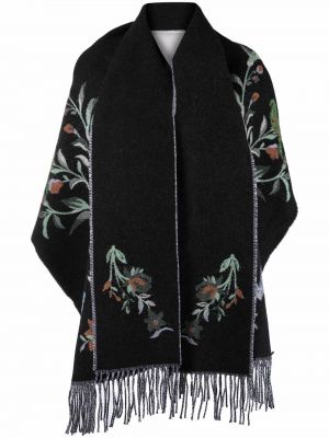 Floral frynser brodert skjerf Valentino svart