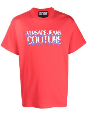 Kokvilnas t-krekls ar apdruku Versace Jeans Couture sarkans