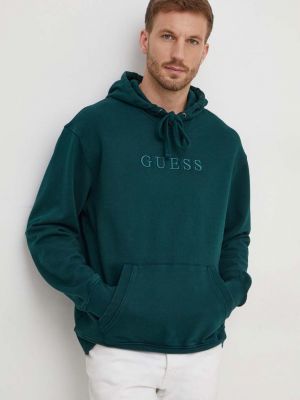 Bluza z kapturem bawełniana Guess zielona