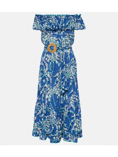 Платье bella с открытыми плечами и цветочным принтом Poupette St Barth синий