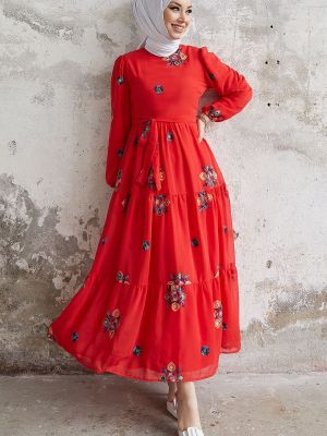 Květinové šifonové šaty s výšivkou Instyle červené