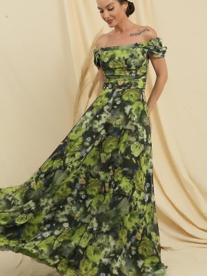 Maksi haljina od šifona s cvjetnim printom s draperijom By Saygı