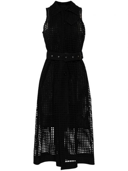 Мрежеста памучна миди рокля Sacai черно