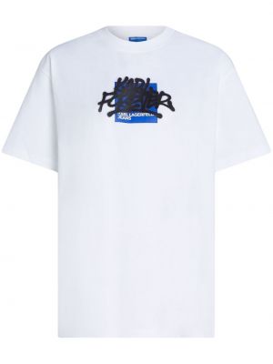 Kokvilnas t-krekls ar apdruku Karl Lagerfeld Jeans balts