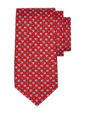 Jedwabny krawat z nadrukiem w serca Ferragamo czerwony