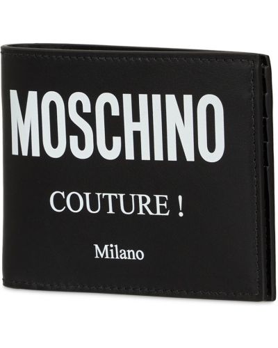 Usnjena denarnica s potiskom Moschino črna