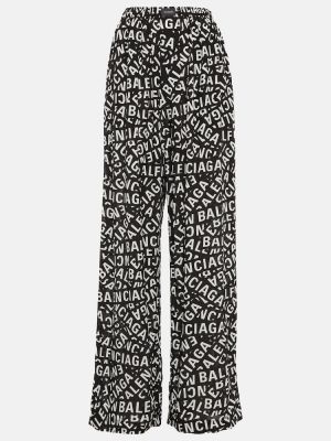Hedvábné rovné kalhoty s vysokým pasem Balenciaga černé