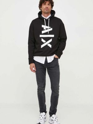 Pamučna hoodie s kapuljačom Armani Exchange crna