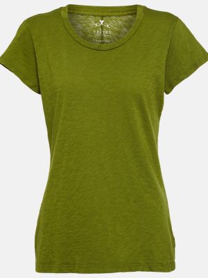 Bombažna žametna majica iz rebrastega žameta Velvet zelena