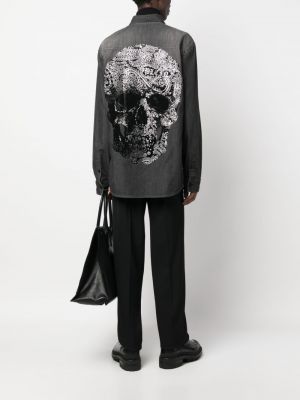Džínová košile s potiskem Philipp Plein šedá