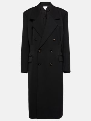 Vlněné dlouhý kabát Bottega Veneta - černá