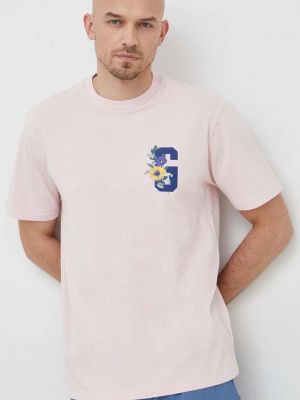 Памучна тениска с дълъг ръкав с принт Gap розово