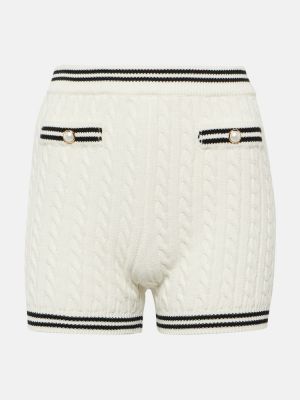 Pantalones cortos de algodón de punto con trenzado Alessandra Rich blanco