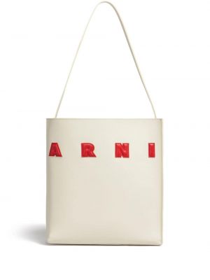 Δερμάτινη τσάντα shopper Marni λευκό