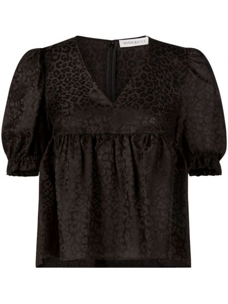 Жакардова блуза с леопардов принт Nina Ricci черно