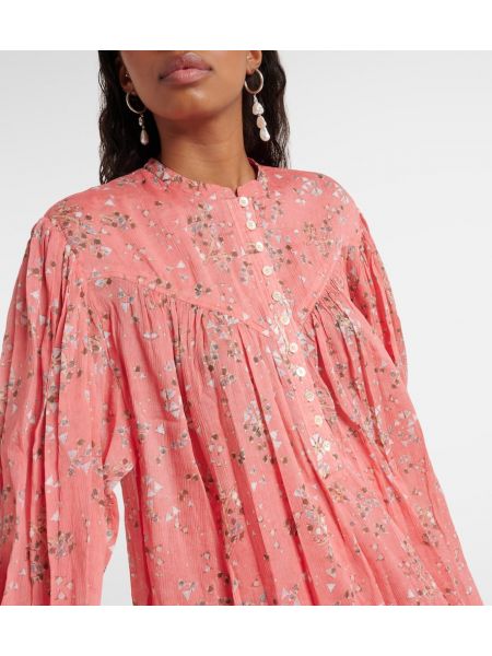 Βαμβακερή μεταξωτή μπλούζα Isabel Marant ροζ