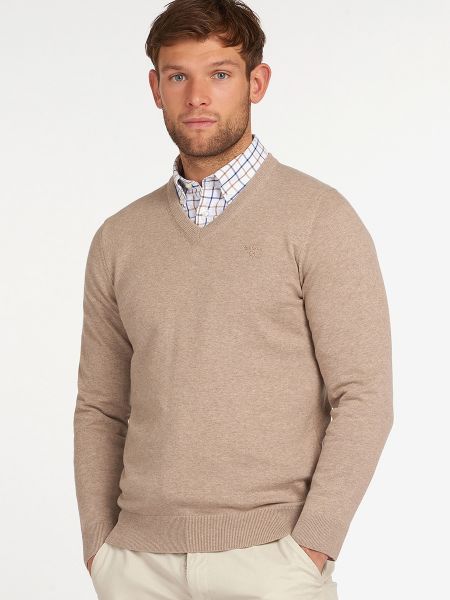 Jersey de algodón con escote v de tela jersey Barbour marrón