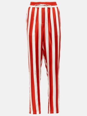 Pantaloni cu picior drept cu talie înaltă de mătase cu dungi Dolce&gabbana roșu