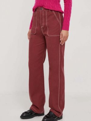 Jednobarevné bavlněné kalhoty s vysokým pasem United Colors Of Benetton vínové