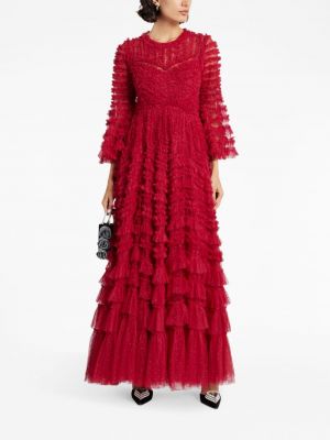 Sukienka koktajlowa z falbankami Needle & Thread czerwona