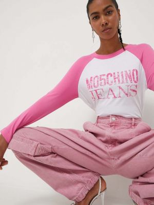 Tricou cu mânecă lungă din bumbac Moschino Jeans roz