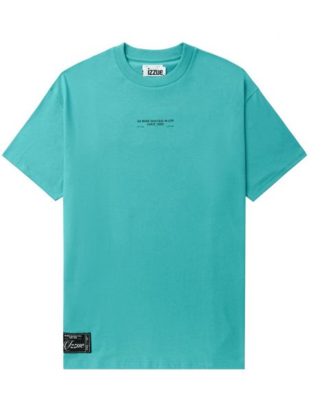 T-shirt avec imprimé slogan en coton à imprimé Izzue bleu