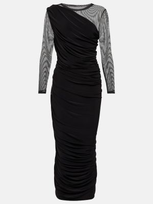 Asymetrické midi šaty se síťovinou Norma Kamali černé