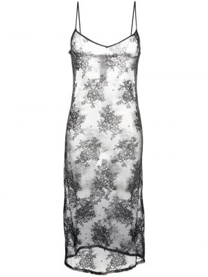 Prozorna midi obleka s cvetličnim vzorcem s čipko N°21 črna