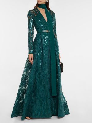 Haftowana sukienka długa Elie Saab zielona