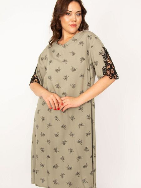 Sukienka z wiskozy z dekoltem w serek koronkowa Sans khaki