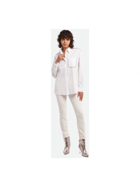 Camisa con bordado con bolsillos clásica Pinko blanco