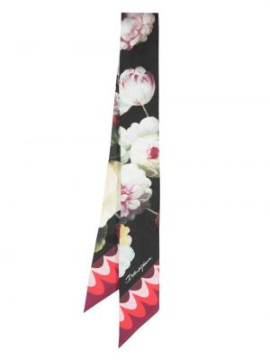 Копринен шал на цветя с принт Dolce & Gabbana черно