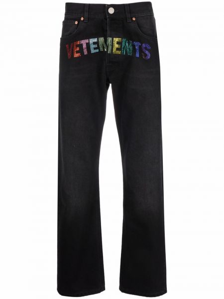 Krištáľové džínsy s rovným strihom Vetements čierna