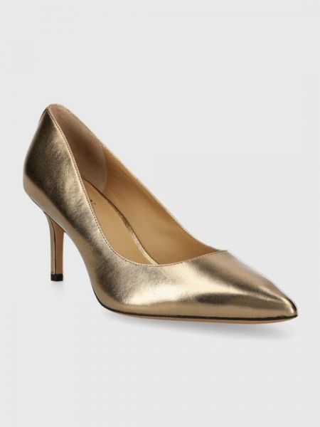 Кожаные туфли на каблуке на высоком каблуке Lauren Ralph Lauren золотые