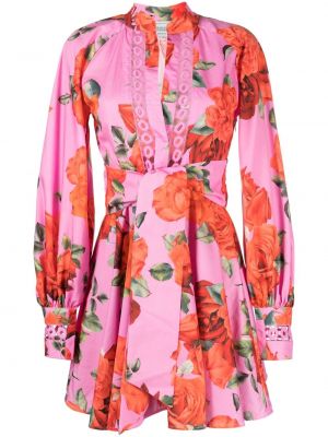 Памучна коктейлна рокля на цветя с принт Forte Dei Marmi Couture розово