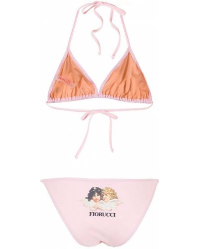 Bikini con estampado Fiorucci rosa